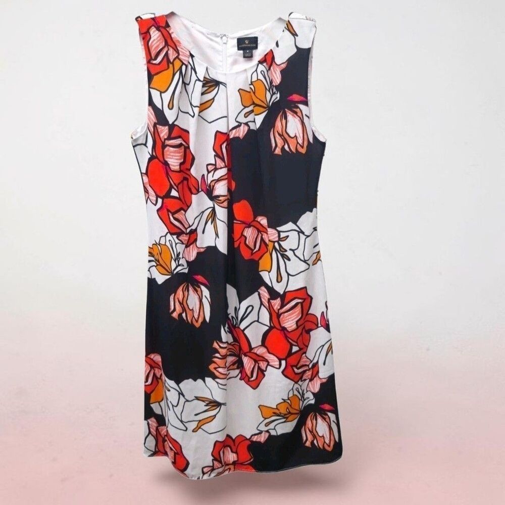 Worthington Sheath Dress Womens 4 Black Orange Lined Sleeveless 60s Pop Art